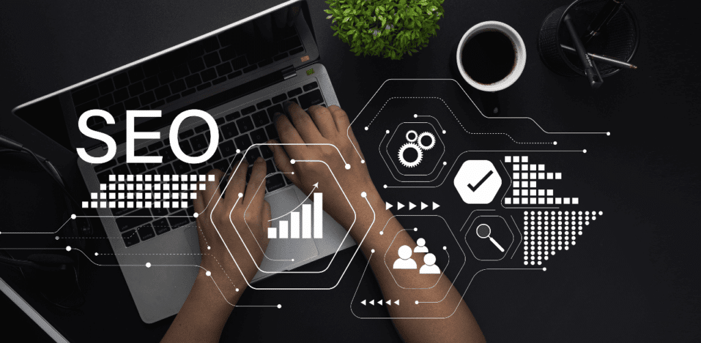 person doing SEO on computer