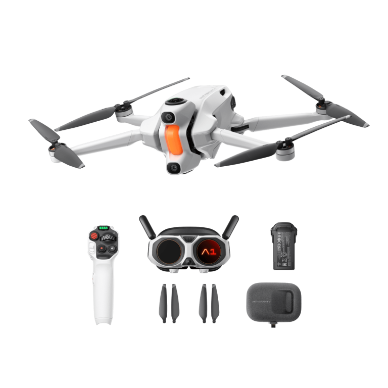 Compact drone with remote, goggles, and accessories